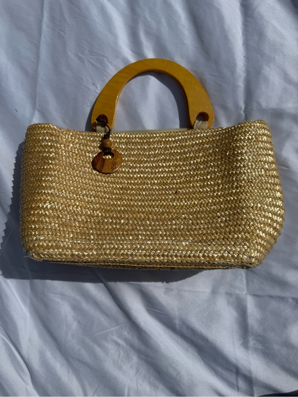 Woven Straw Tote Bag with Yellow Handles